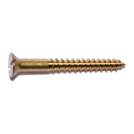 Midwest Fastener Wood Screw, #12, 2 in, Plain Brass Flat Head Slotted Drive, 12 PK 61012
